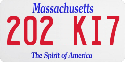 MA license plate 202KI7