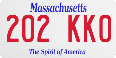 MA license plate 202KK0