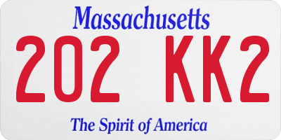 MA license plate 202KK2