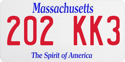 MA license plate 202KK3