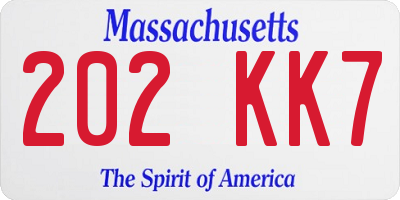 MA license plate 202KK7