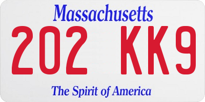 MA license plate 202KK9