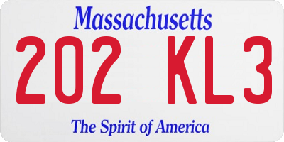 MA license plate 202KL3