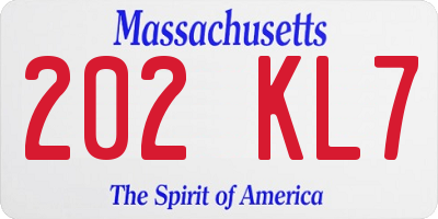 MA license plate 202KL7
