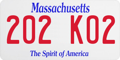 MA license plate 202KO2