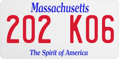 MA license plate 202KO6