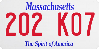 MA license plate 202KO7