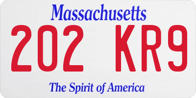 MA license plate 202KR9