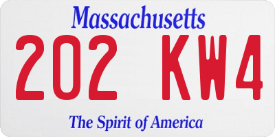 MA license plate 202KW4