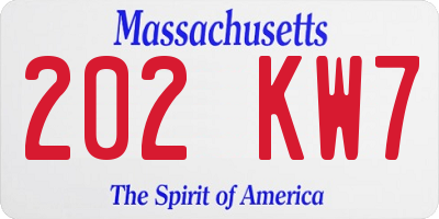 MA license plate 202KW7