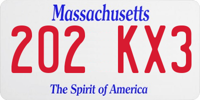 MA license plate 202KX3