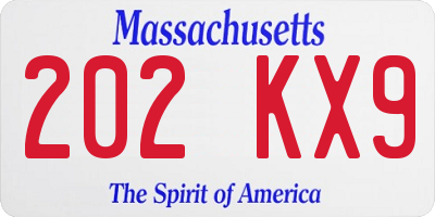 MA license plate 202KX9