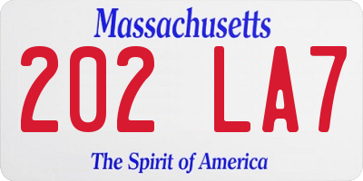 MA license plate 202LA7