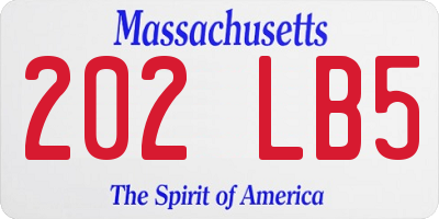 MA license plate 202LB5