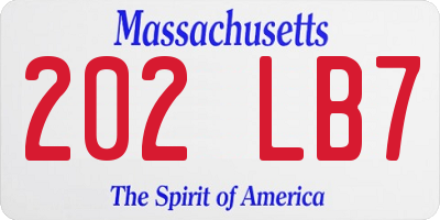 MA license plate 202LB7