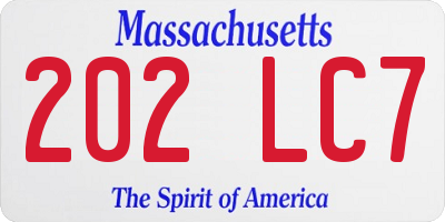 MA license plate 202LC7