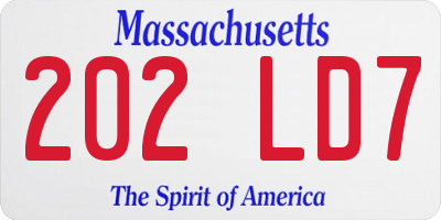 MA license plate 202LD7