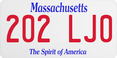 MA license plate 202LJ0