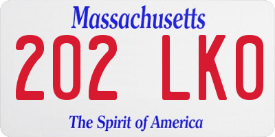 MA license plate 202LK0