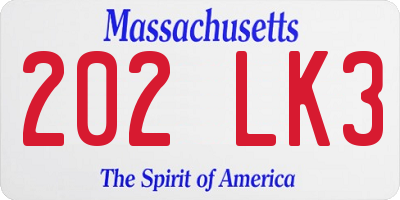 MA license plate 202LK3