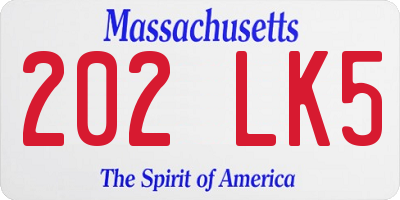 MA license plate 202LK5