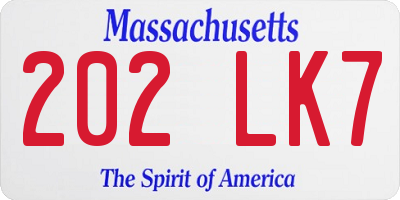 MA license plate 202LK7