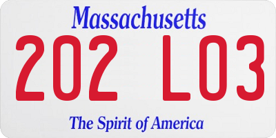 MA license plate 202LO3