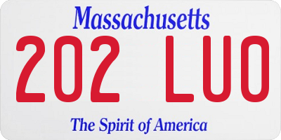 MA license plate 202LU0