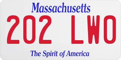 MA license plate 202LW0