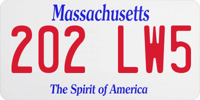 MA license plate 202LW5