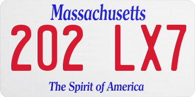 MA license plate 202LX7