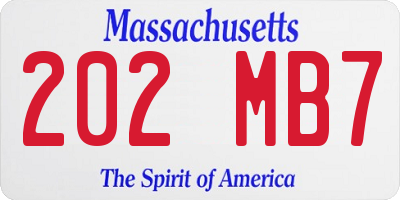 MA license plate 202MB7
