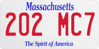MA license plate 202MC7