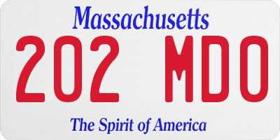 MA license plate 202MD0