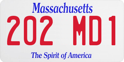 MA license plate 202MD1
