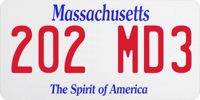 MA license plate 202MD3