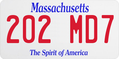 MA license plate 202MD7