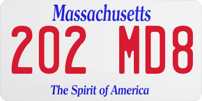 MA license plate 202MD8