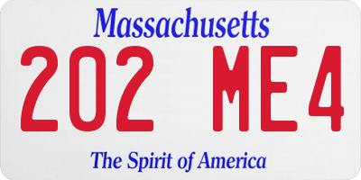 MA license plate 202ME4
