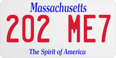 MA license plate 202ME7