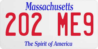 MA license plate 202ME9