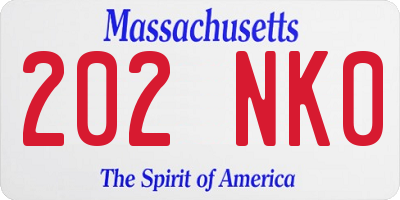 MA license plate 202NK0
