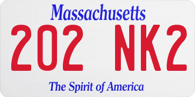 MA license plate 202NK2