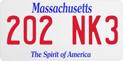 MA license plate 202NK3