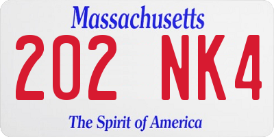 MA license plate 202NK4