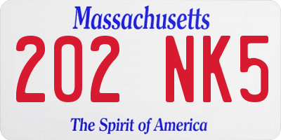 MA license plate 202NK5