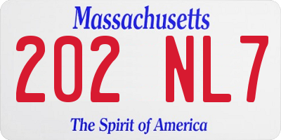 MA license plate 202NL7