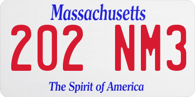 MA license plate 202NM3