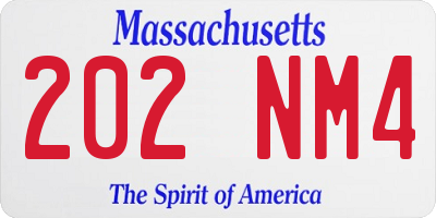 MA license plate 202NM4