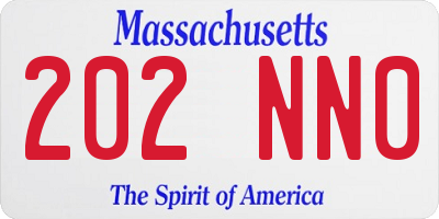 MA license plate 202NN0